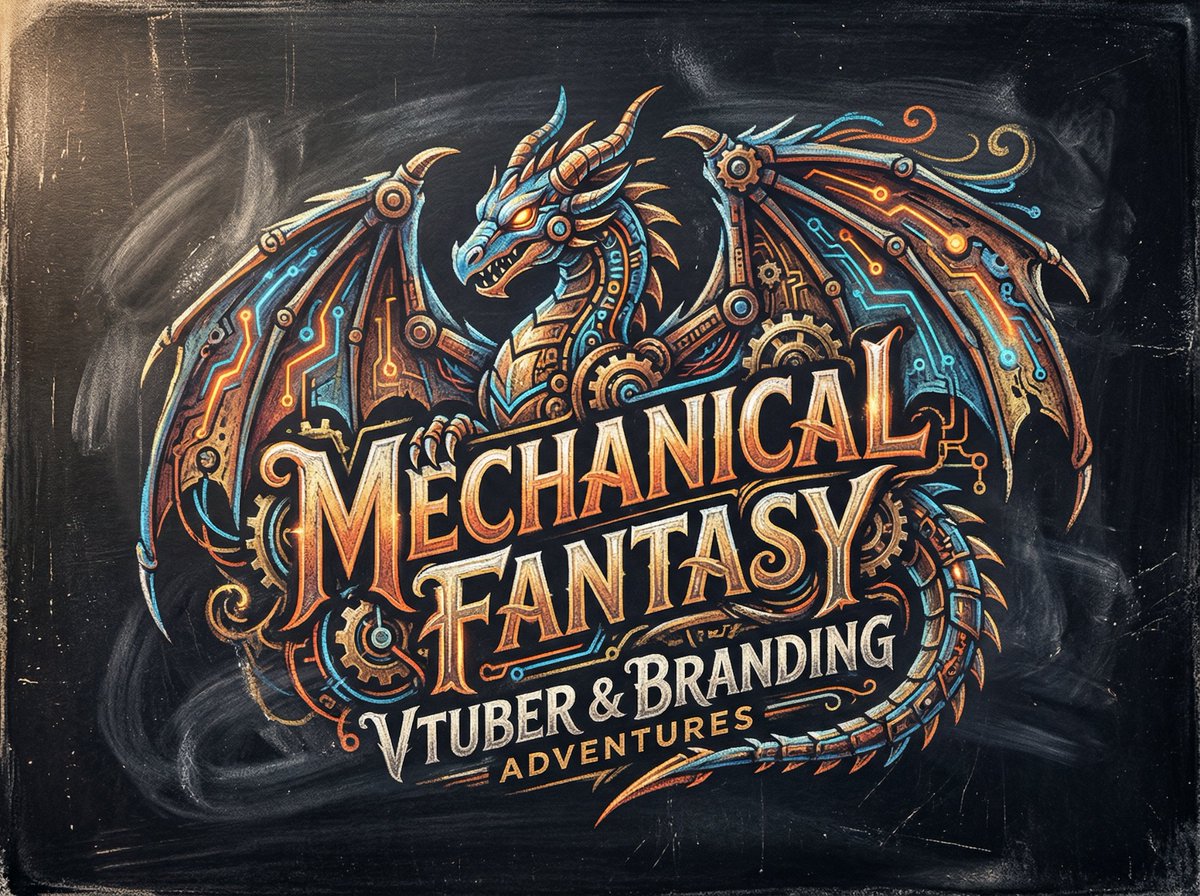 Chalk-Art Fantasy Logo with Mechanical Dragons 3