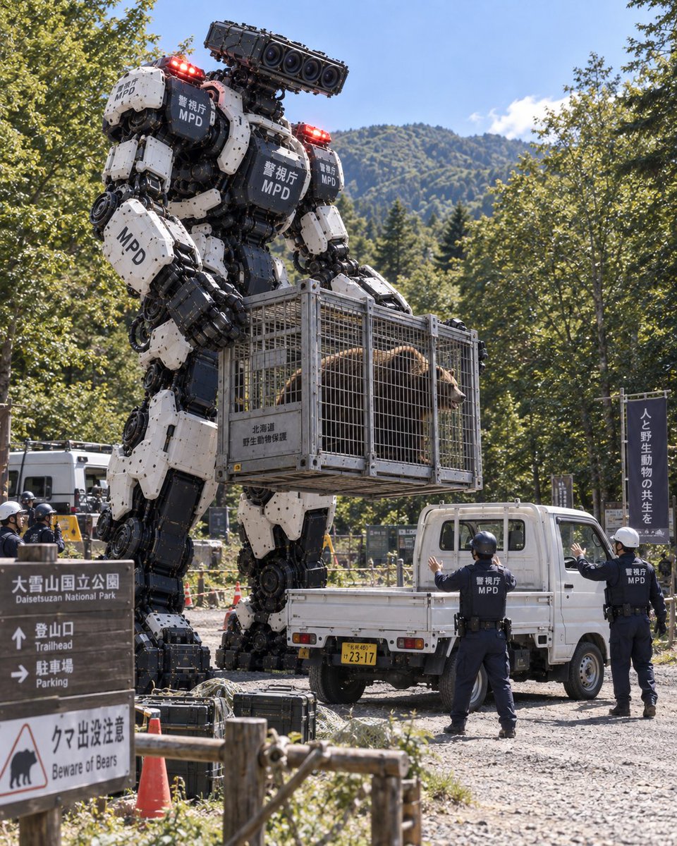 YouTube Thumbnail - Giant Police Robot Capturing Bear