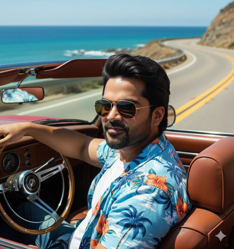 Cinematic Portrait of Man Driving Vintage Convertible 3