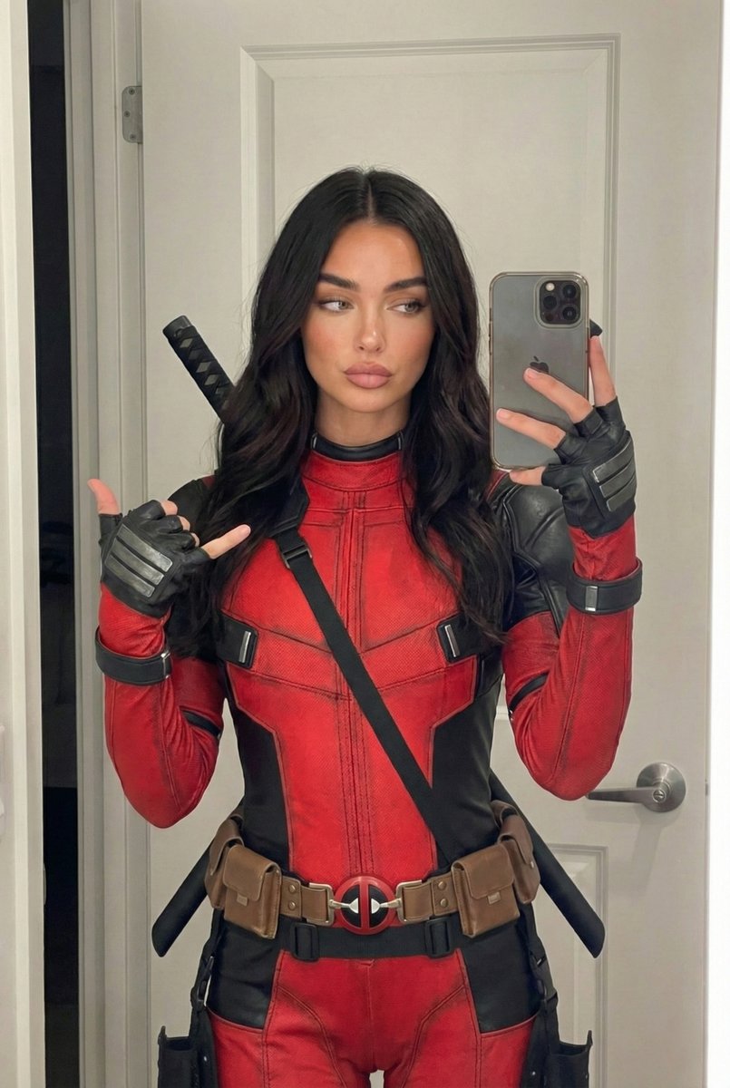 Photorealistic Deadpool Cosplay Mirror Selfie
