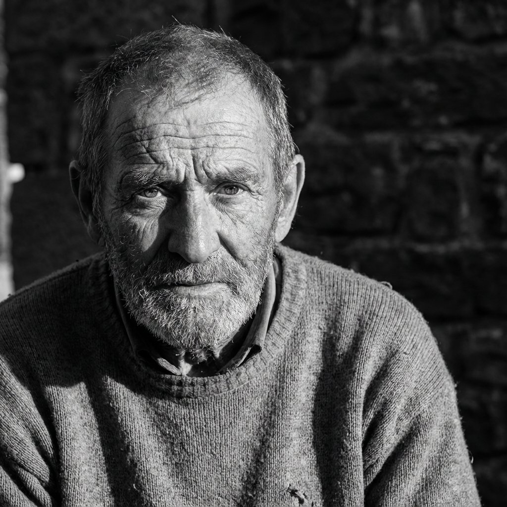 Elderly bearded man black-and-white portrait 2