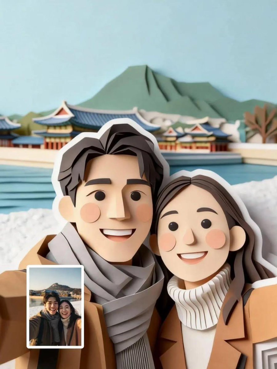 Cute Paper-Cut Style Couple Selfie Illustration 2