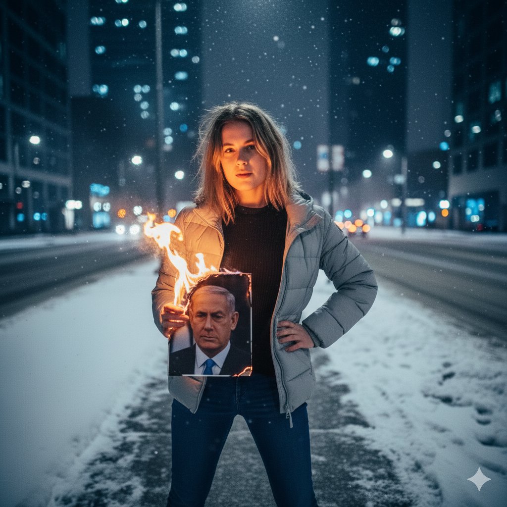 Defiant Woman Lighting Cigarette with Burning Photo 2