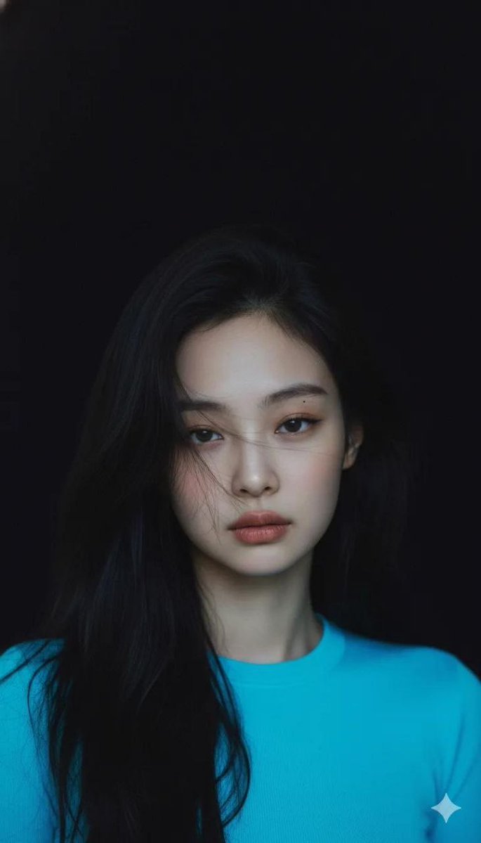 Moody Cinematic Portrait with Neon Blue Top Prompt 2