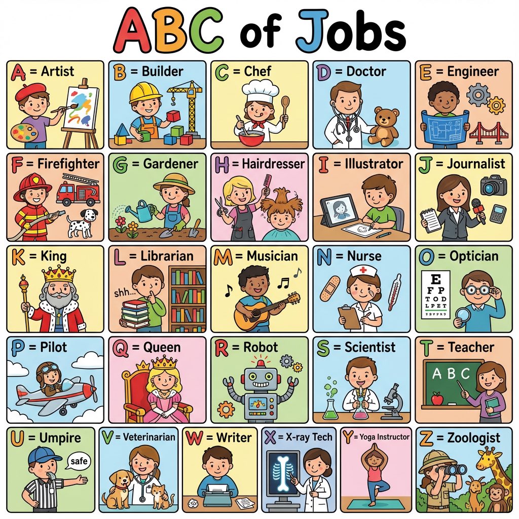 Colorful 'ABC of Jobs' Educational Poster