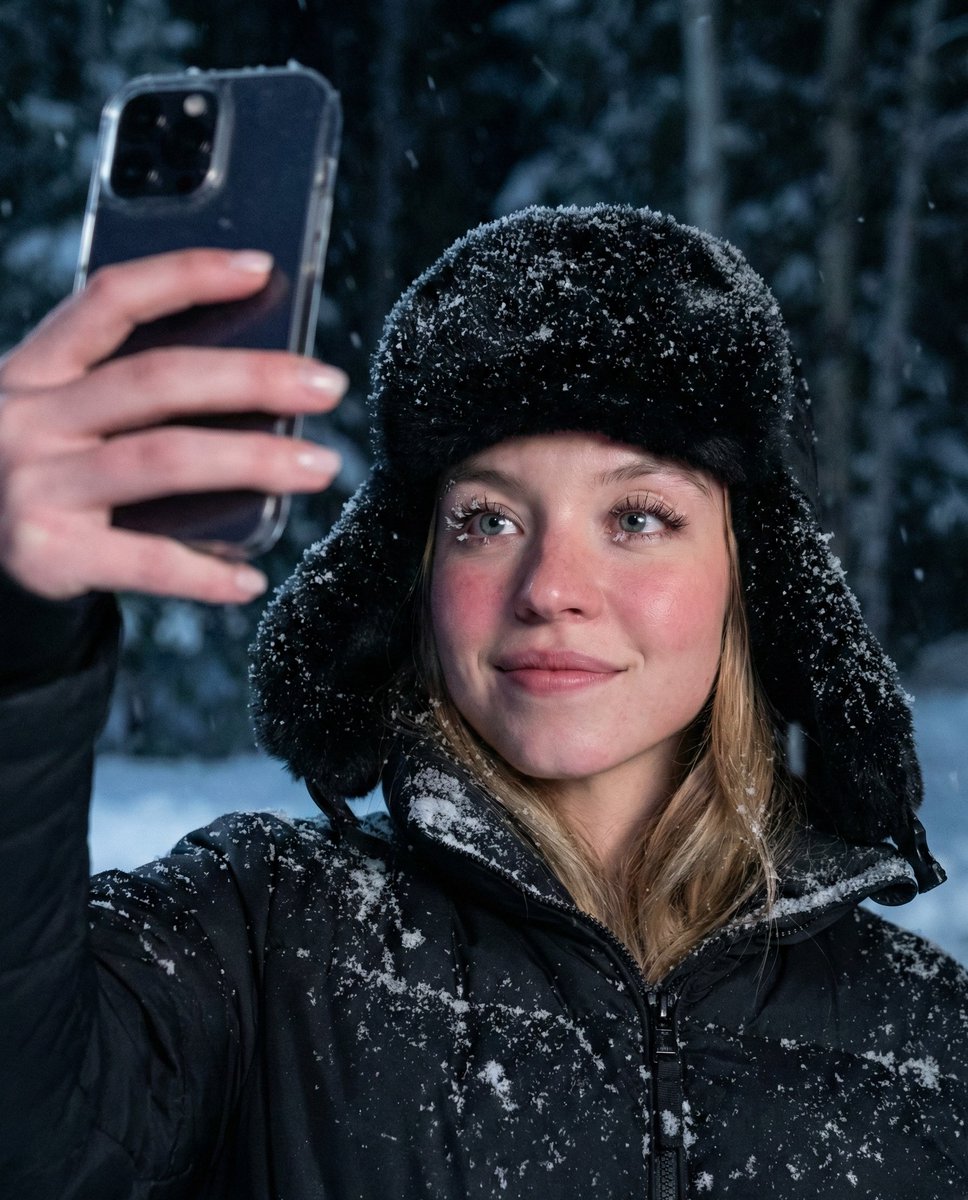 Conceptual Winter Night Portrait with Smartphone 2