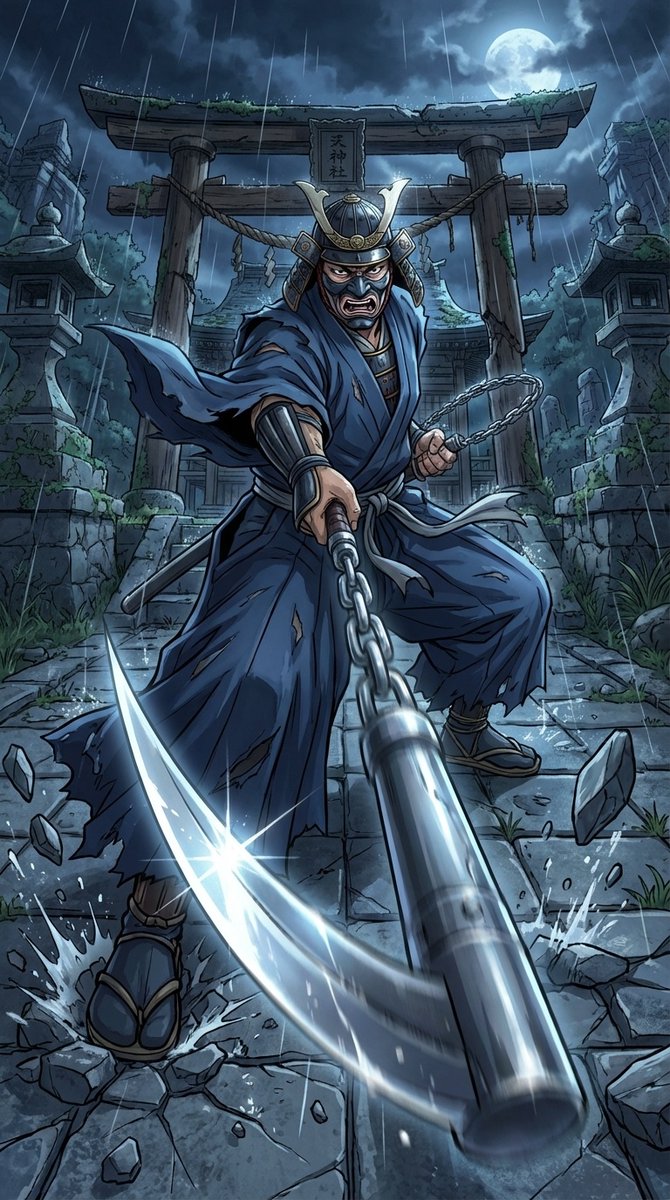 Kusarigama Warrior Dynamic Battle Scene Prompt 3