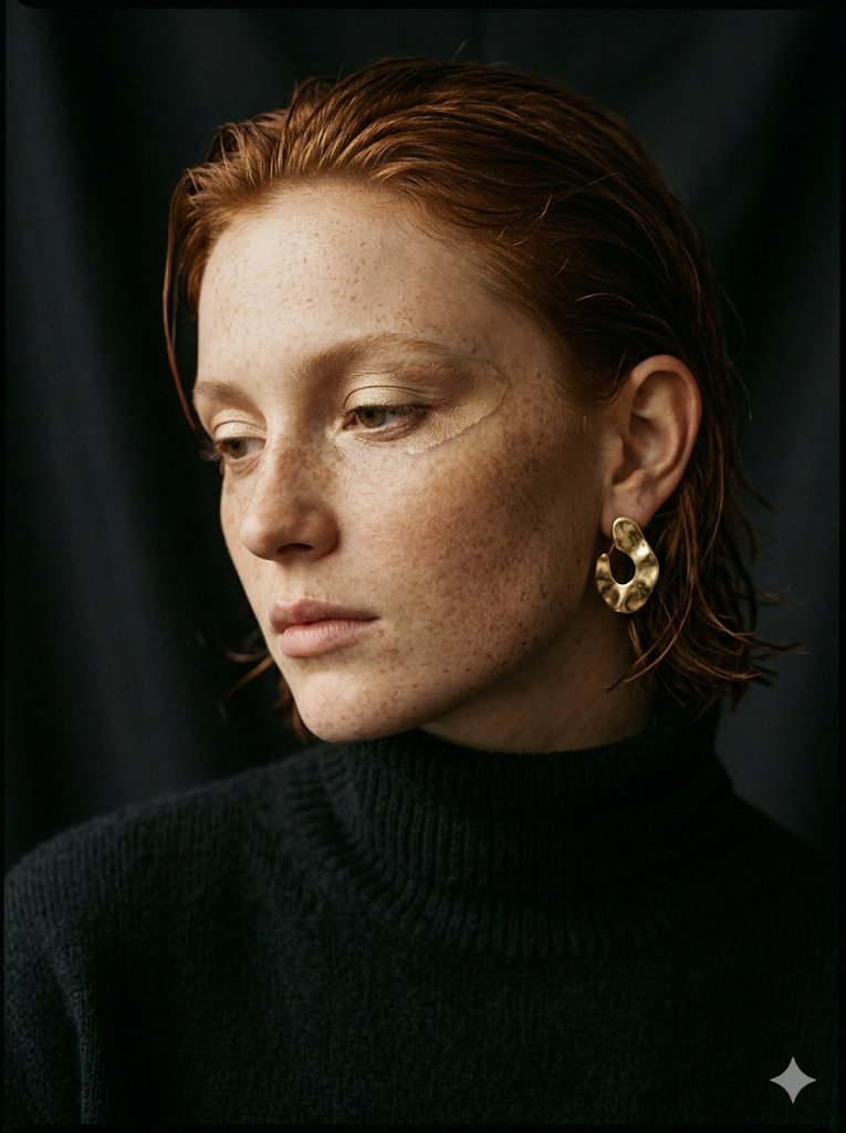 Freckled Model Gold Makeup Portrait 2