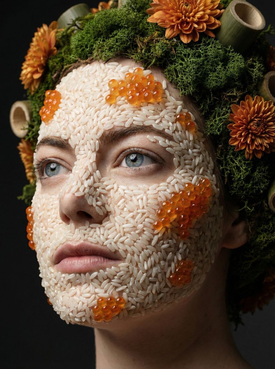 Avant-garde portrait with organic grain mosaic texture