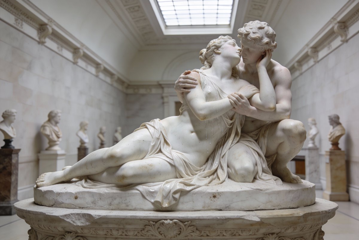 Neo-Classical Marble Sculpture of Embrace