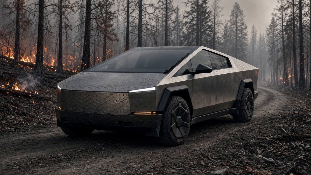 Tesla Cybertruck Forest Fire Video Prompt