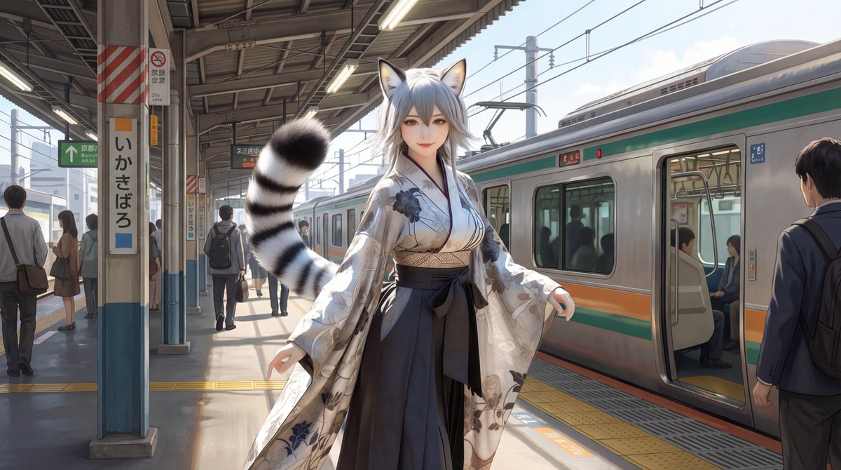 Character on Japanese train platform with matched lighting