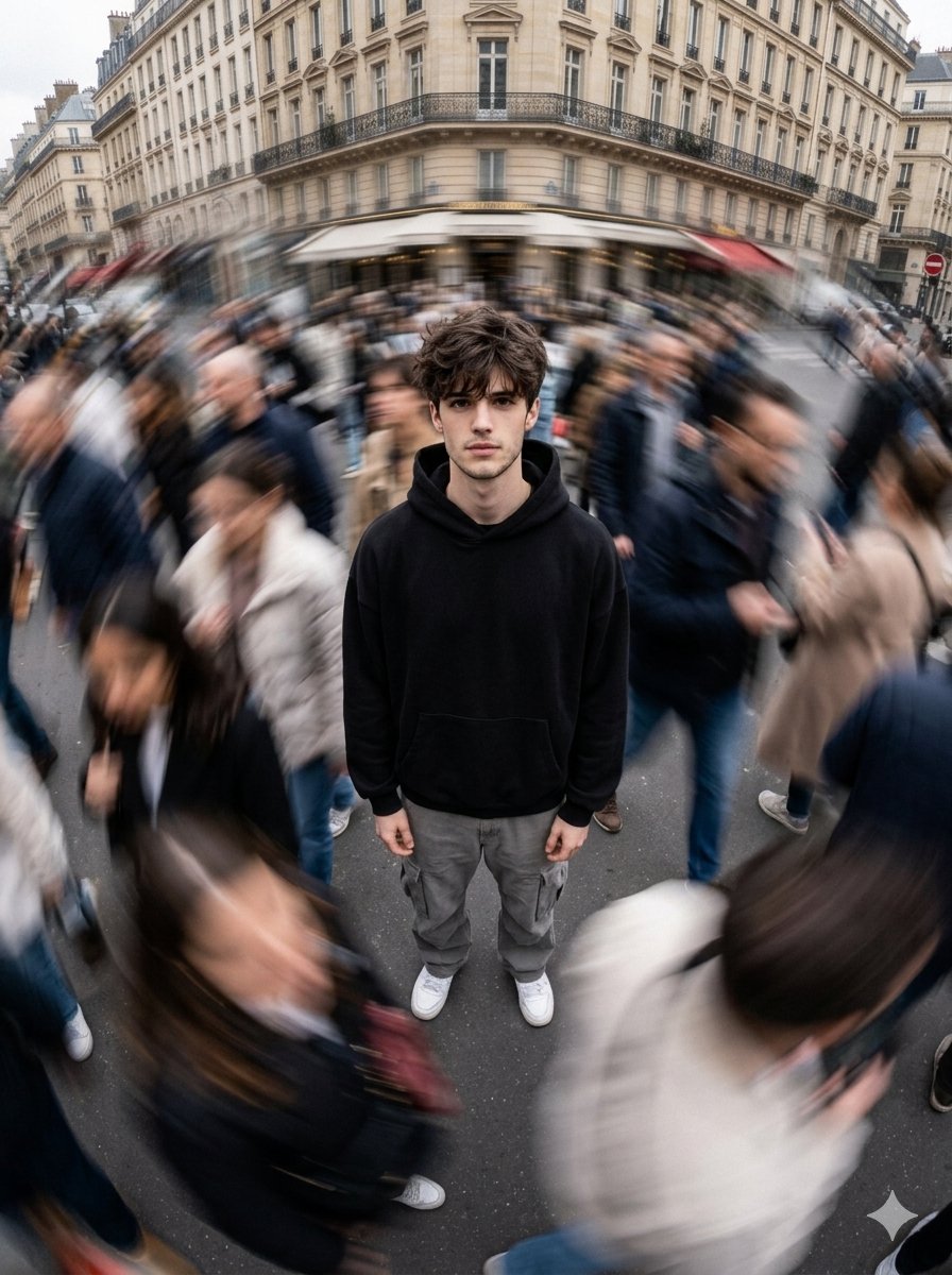 Streetwear Model in Paris Crowd 2