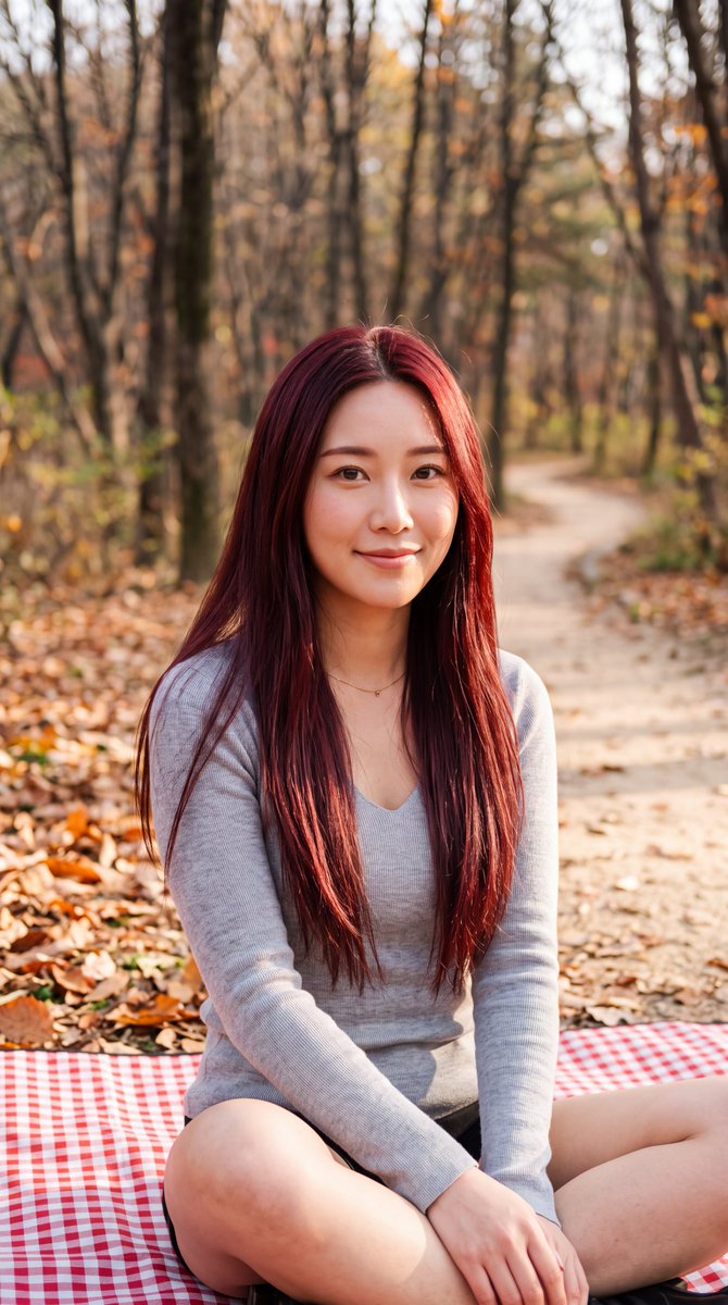 Burgundy Hair Portrait in Park 3