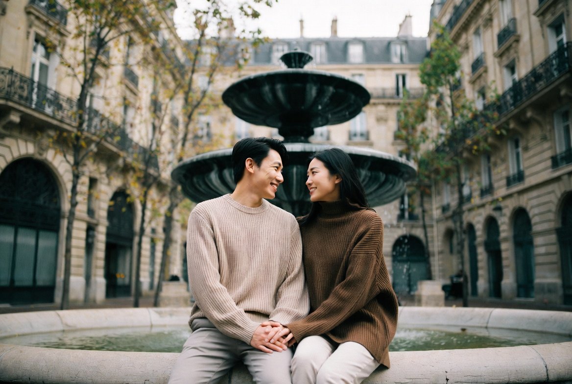 Cinematic Romantic Street Photography of a Couple in Paris