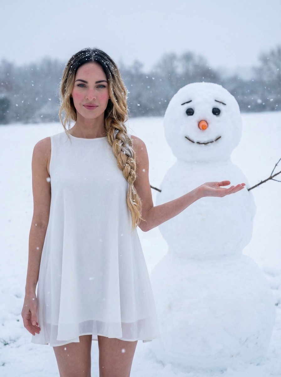 Cinematic Winter Portrait with Stylized Snowman 2