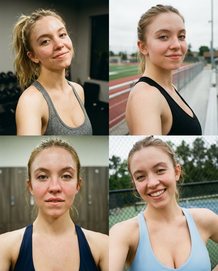 Sydney Sweeney Sports Selfie Collage Prompt 2