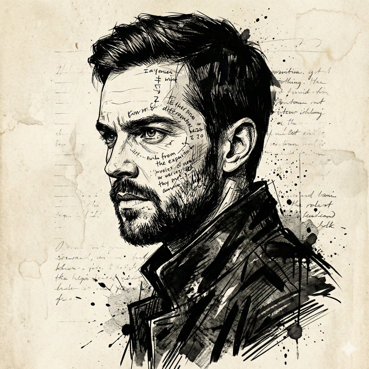Intense Ink Sketch Portrait with Face Likeness
