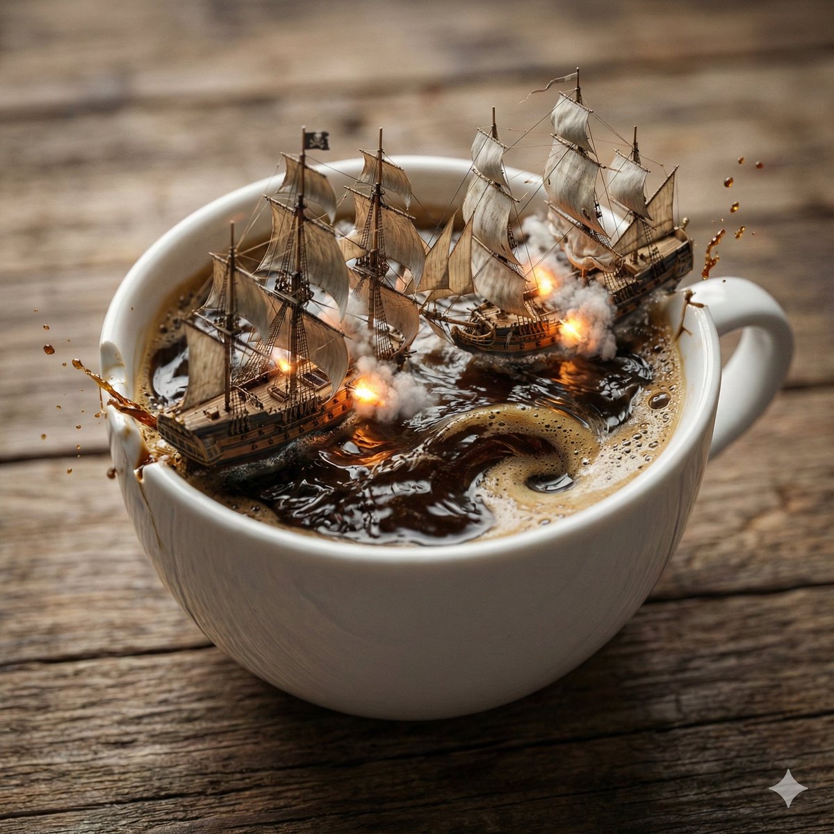 Pirate Sea Battle Inside a Coffee Cup