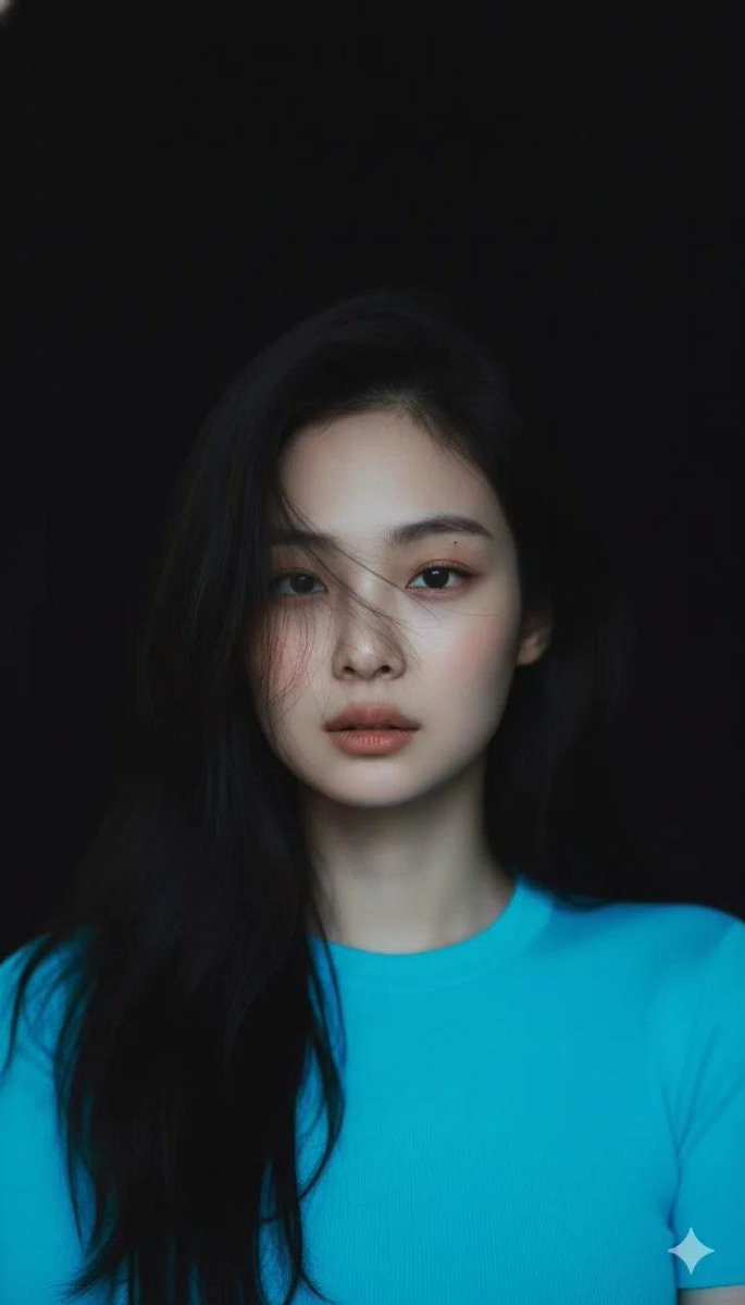 Moody Cinematic Portrait with Neon Blue Top Prompt 3