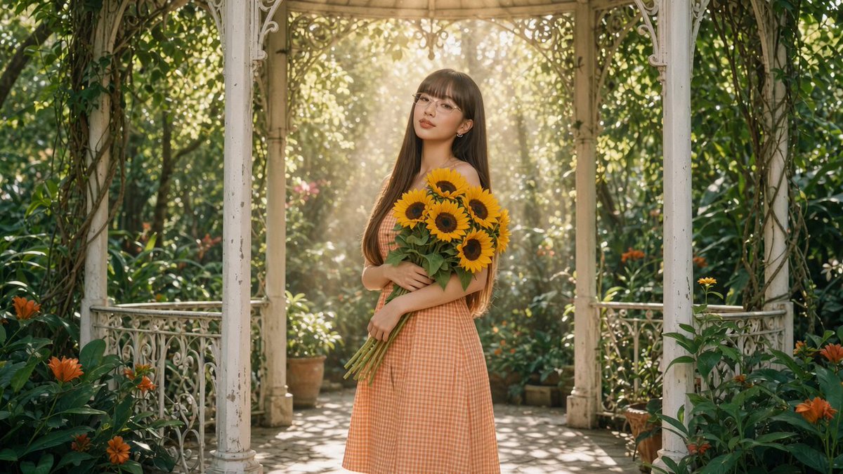 Grok Imagine Video: White Iron Gazebo Sunflowers