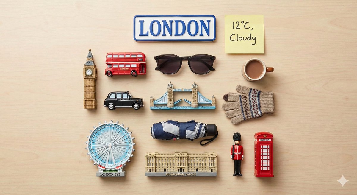 Knolling Flatlay of City Landmark Magnets