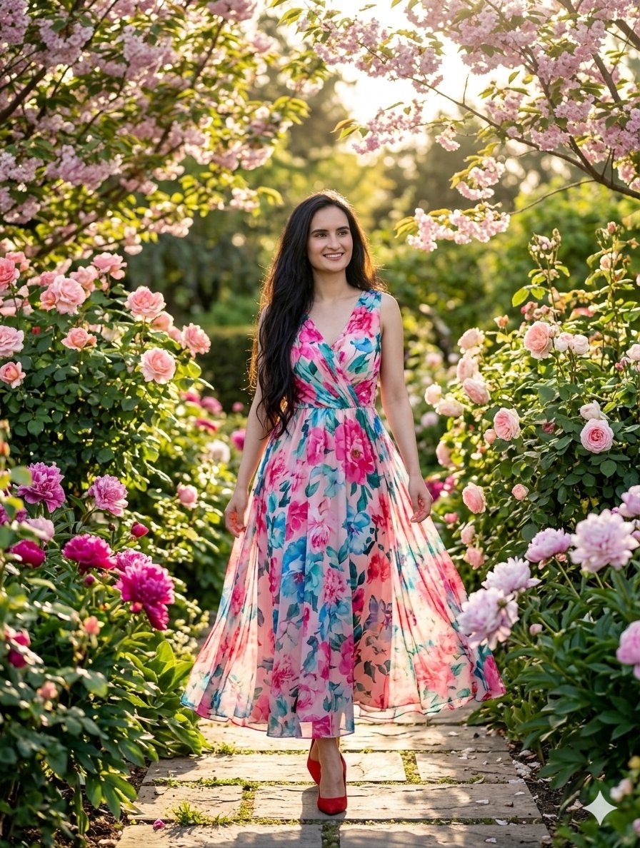 Photorealistic Woman in Floral Garden 2