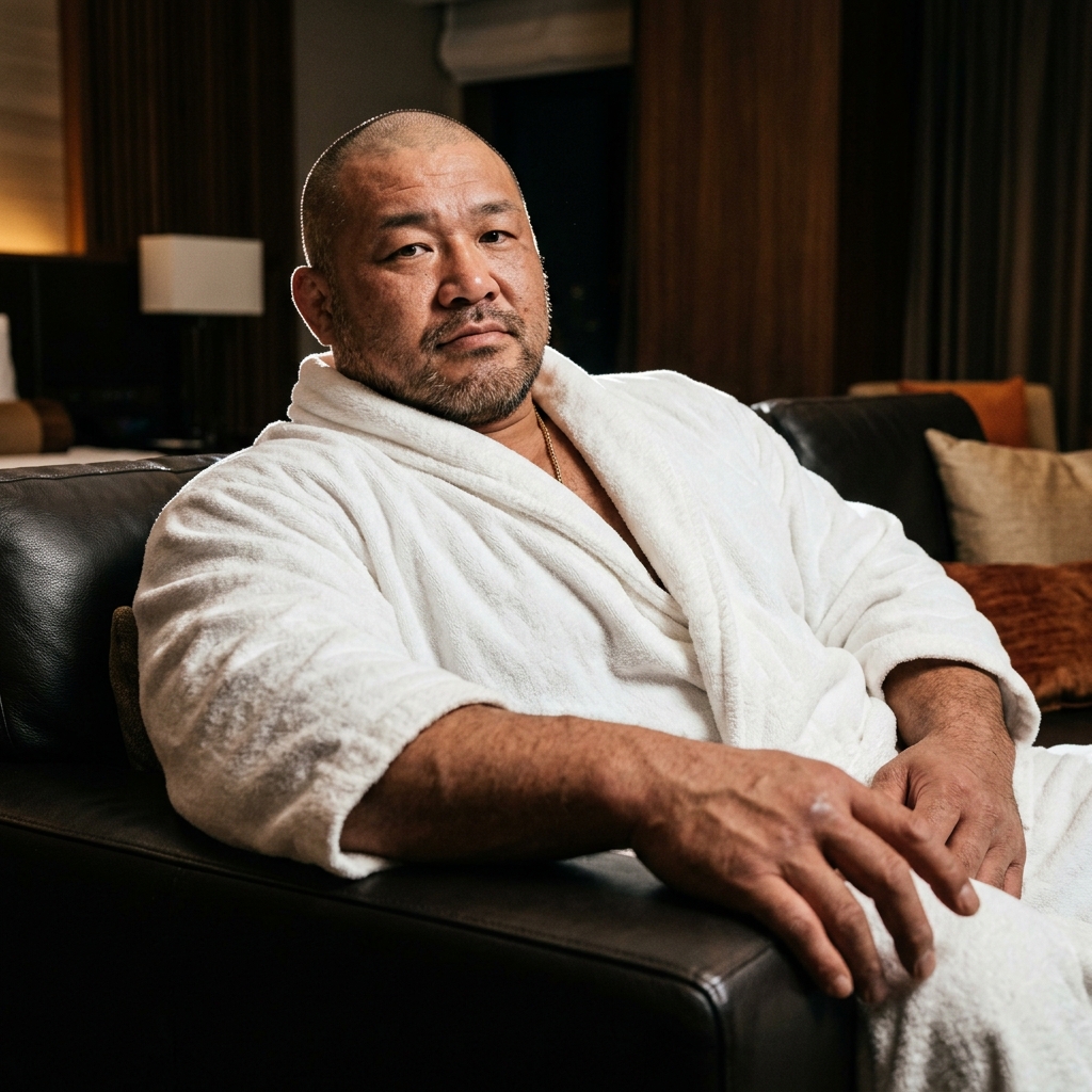 Bald Character in Bathrobe Portrait