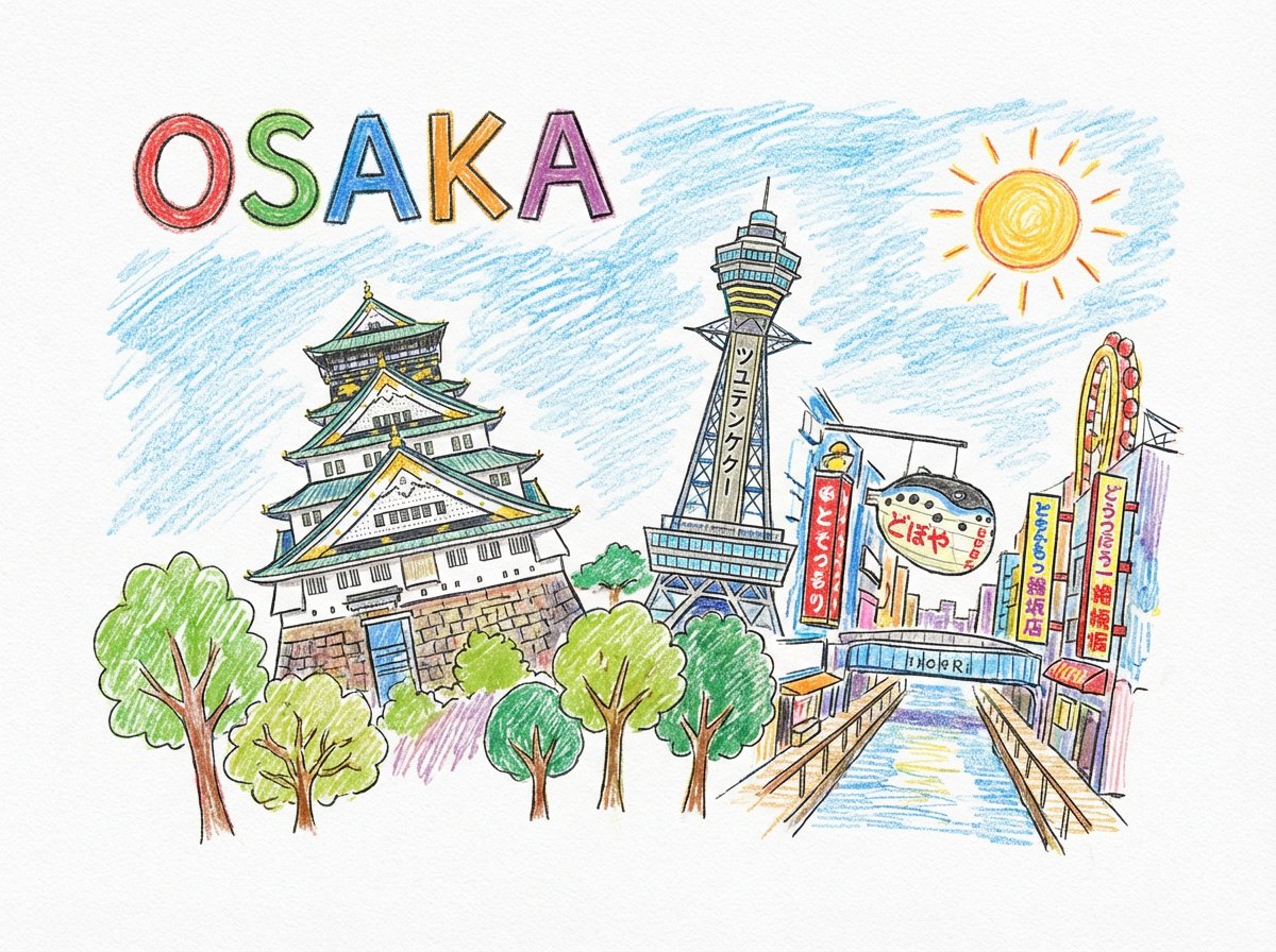 Child-like Crayon and Colored Pencil City Drawing 4