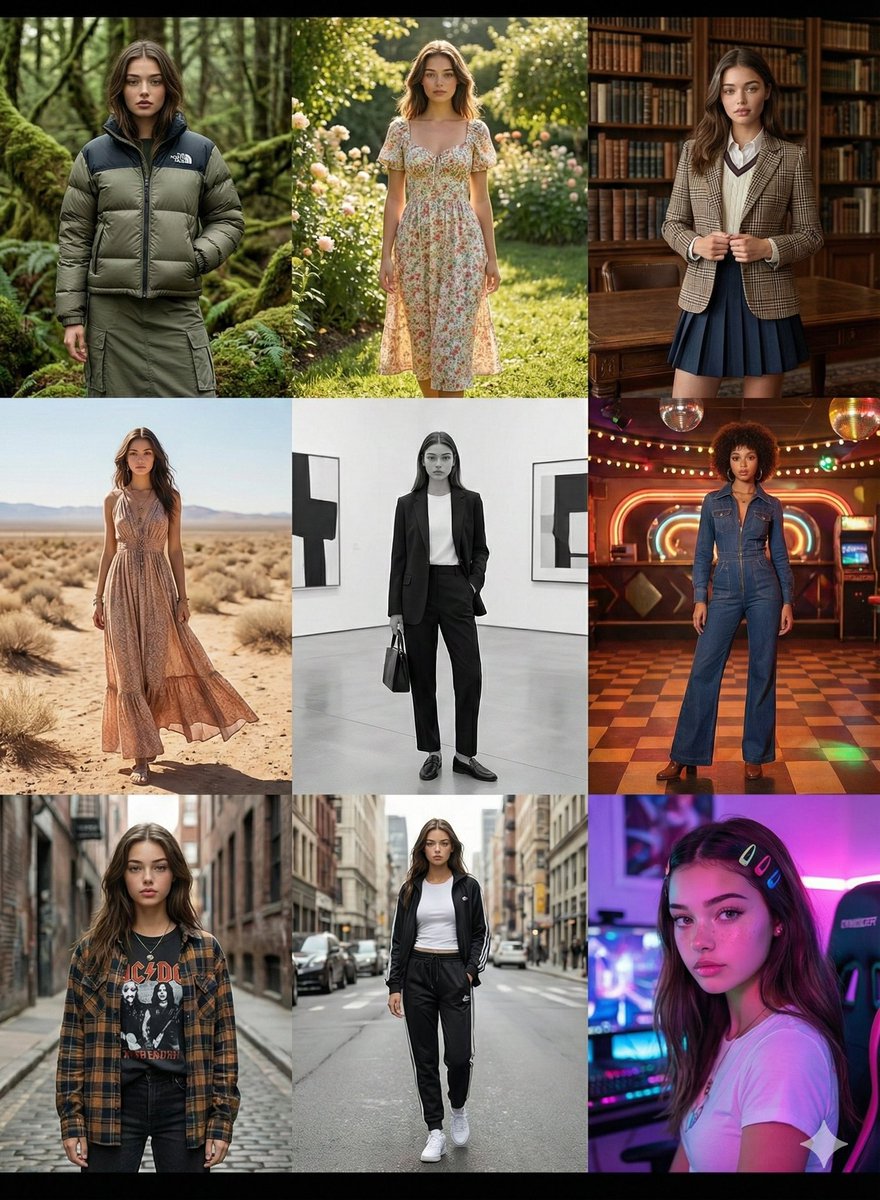 9-Scene Fashion Collage Grid Prompt for Nano Banana Pro