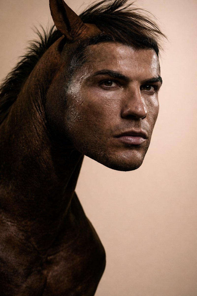 Hybrid Humanoid-Horse Portrait (Ronaldo/Messi inspired)