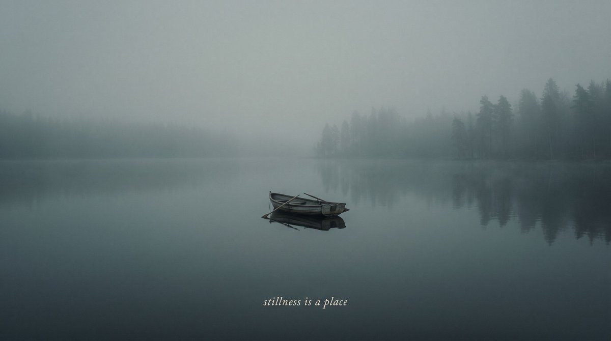 Social Media Post - Misty Lake Rowboat with Text Caption