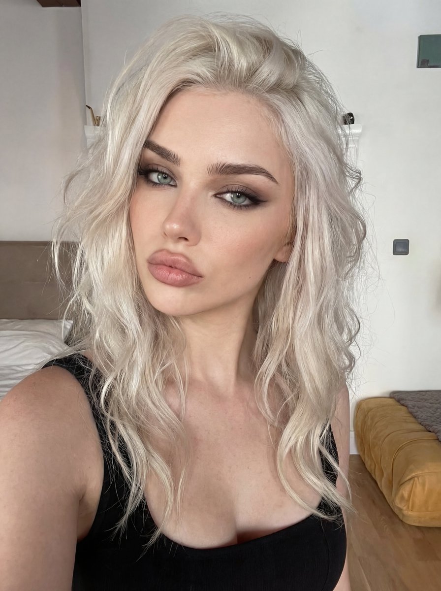 Glamorous Influencer Bedroom Selfie Portrait