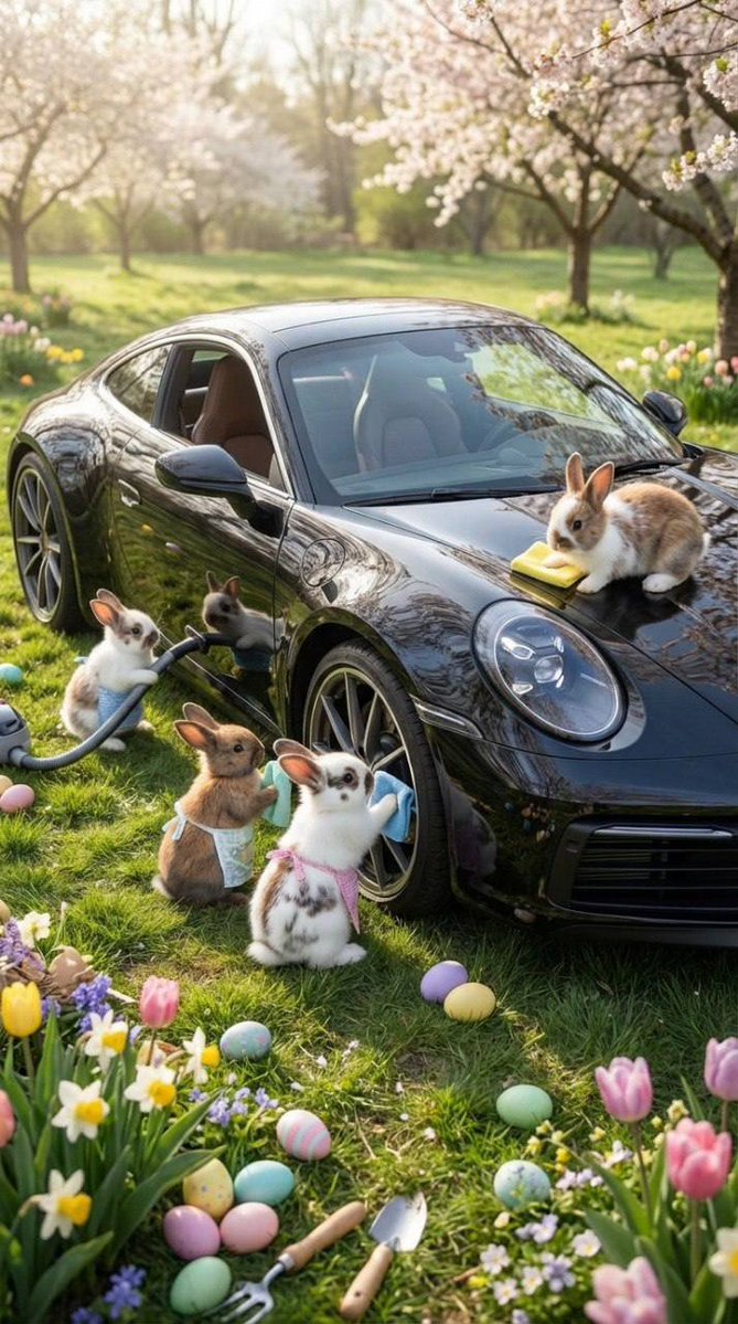 Bunnies Detailing a Car 2