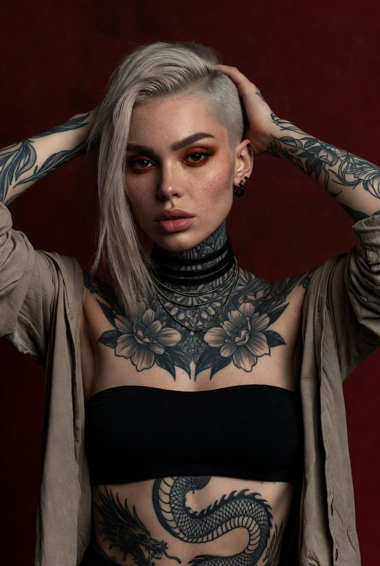 Alternative tattooed woman studio portrait 3