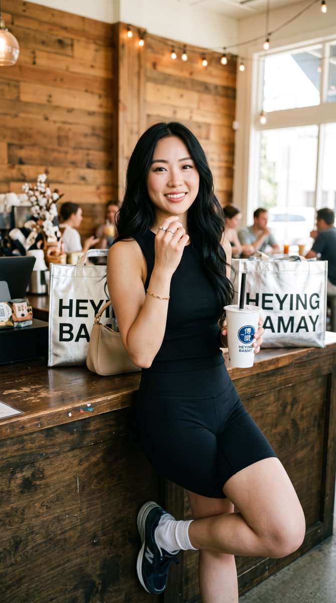 East Asian Woman Bubble Tea Cafe Portrait 2