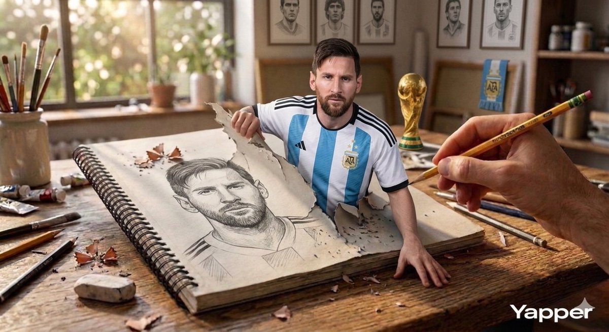 Surreal 3D Art of Messi and Ronaldo Emerging from a Sketchbook 2