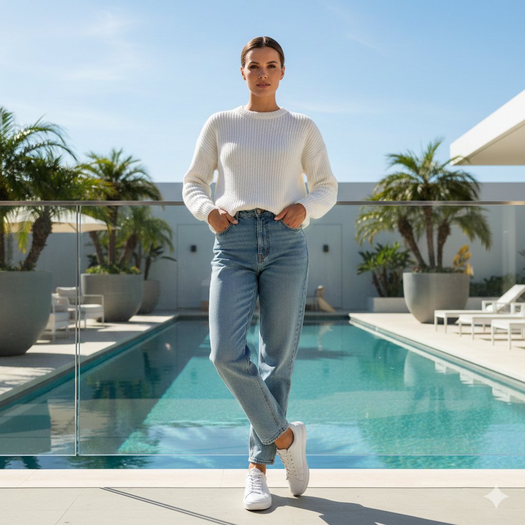 Ultra-realistic Lifestyle Portrait at Luxury Poolside with Identity Lock