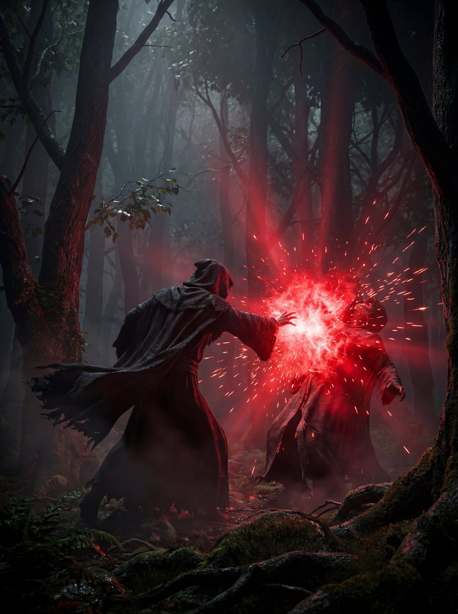 Dramatic cinematic forest clash scene 4