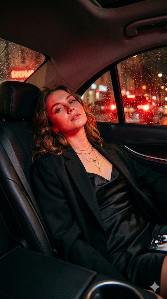 Cinematic Noir Taxi Backseat Portrait
