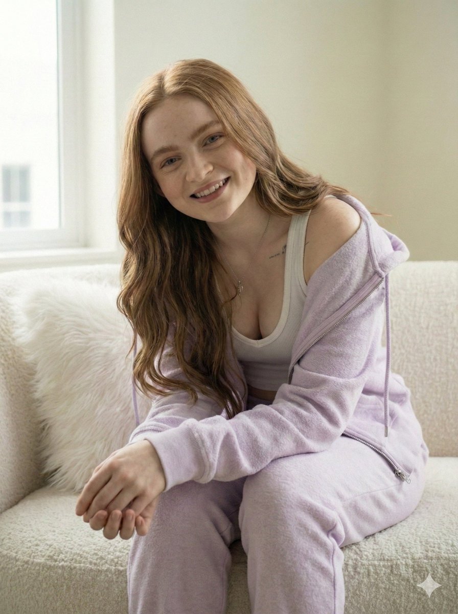 Cozy Loungewear Portrait on a Sofa