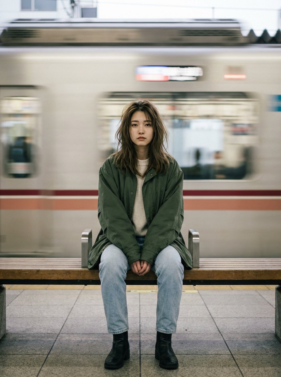 Cinematic Portrait of a Woman on a Train Platform 4