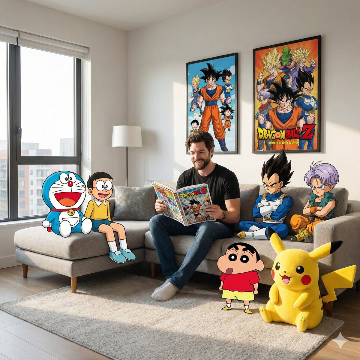 Mixed-Media Anime and Reality Living Room Scene Prompt 2