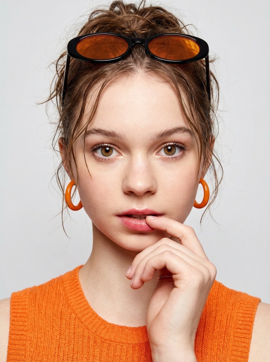 High-fashion editorial portrait with vivid orange accents 2