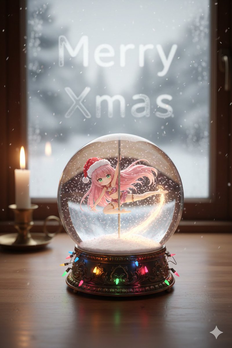 Anime Chibi Character in a Photorealistic Christmas Snow Globe 2