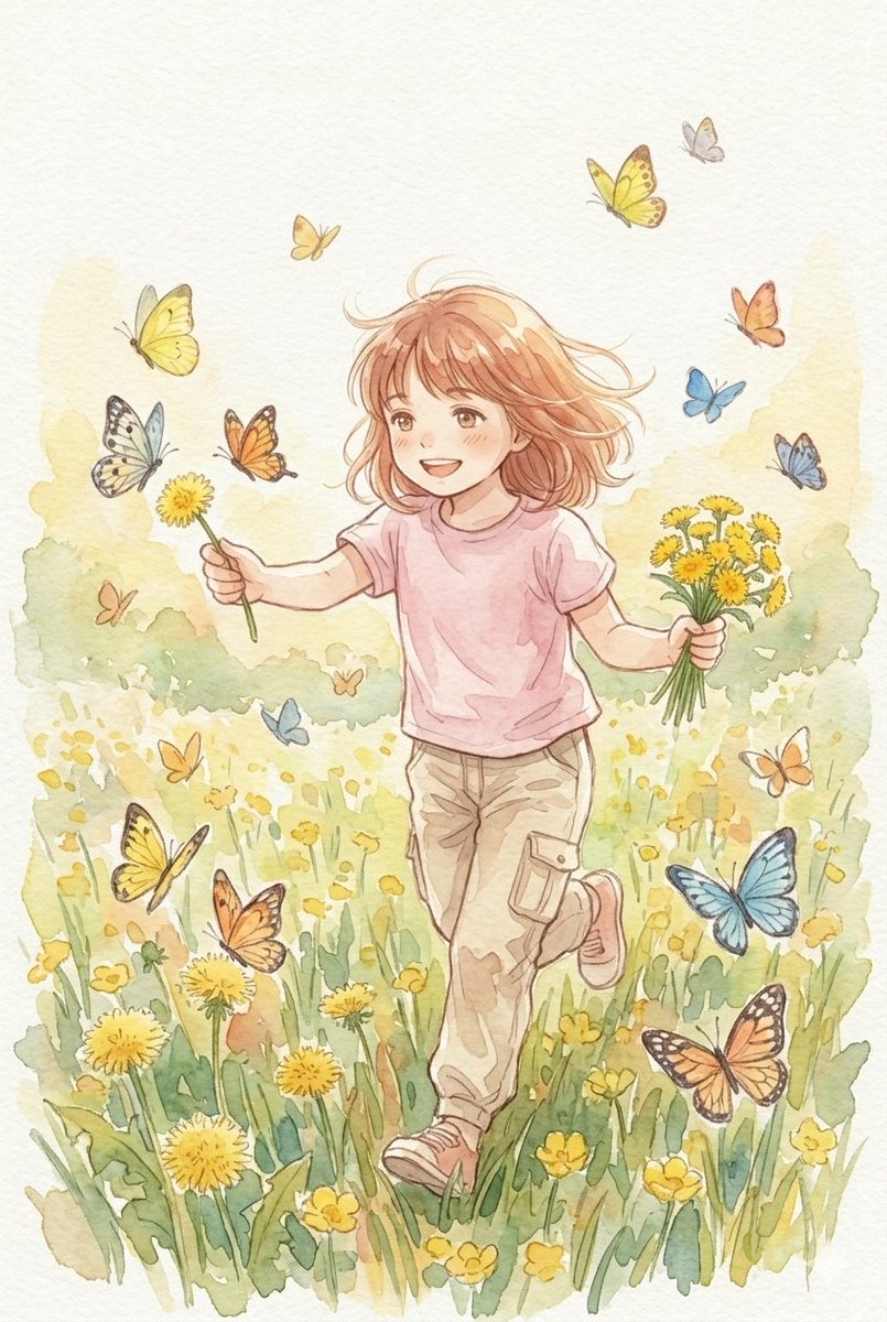 Anime Watercolor Girl with Butterflies 2