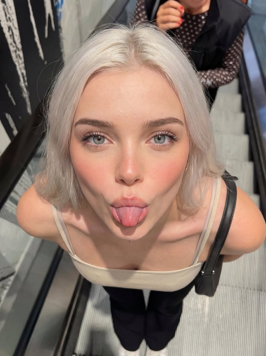 Playful Escalator Selfie Portrait