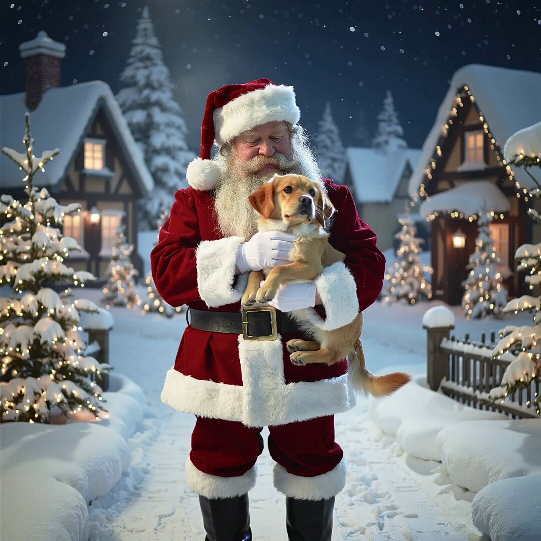 Simple Christmas dog and Santa image prompt 3