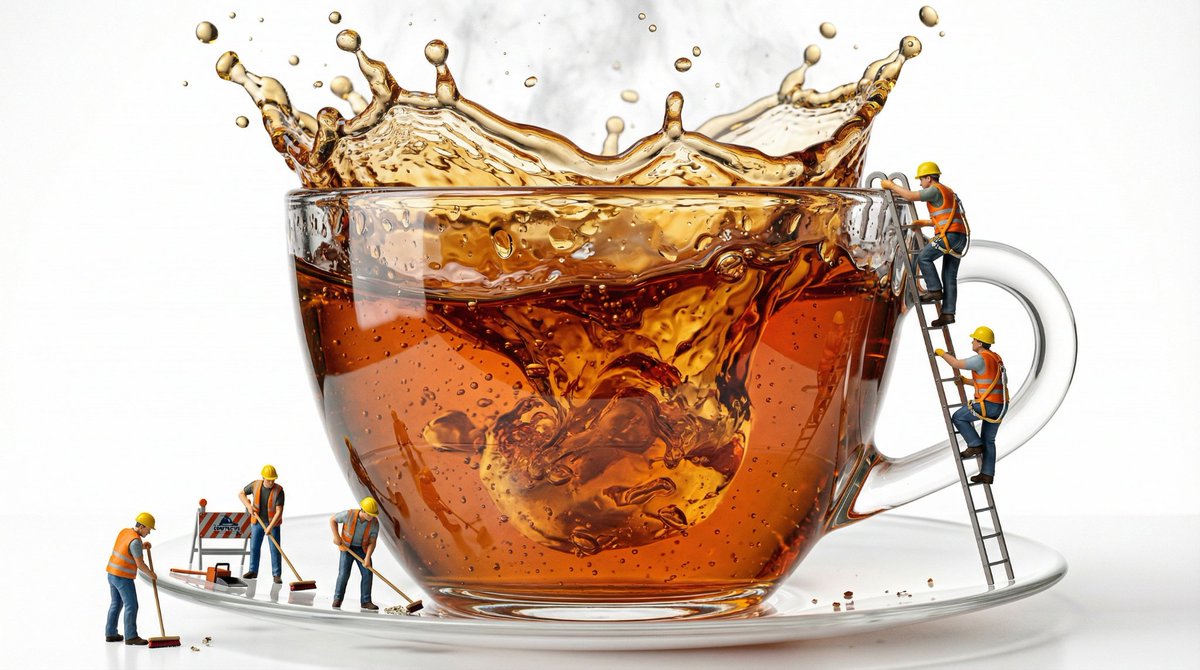 Macro Product Shot of Teacup with Construction Workers 2