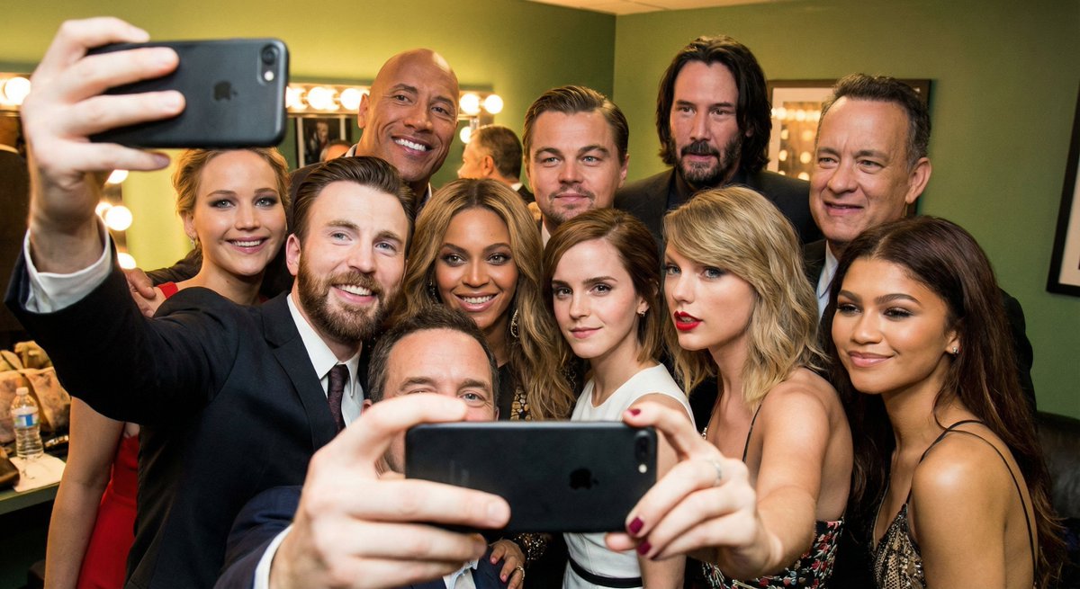 Selfie of multiple celebrities